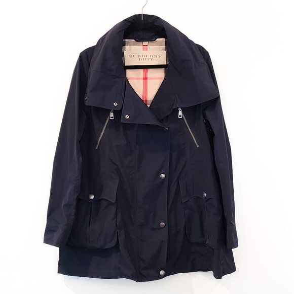Burberry Jackets & Blazers - Burberry Brit Raincoat Navy Blue Zip Hood